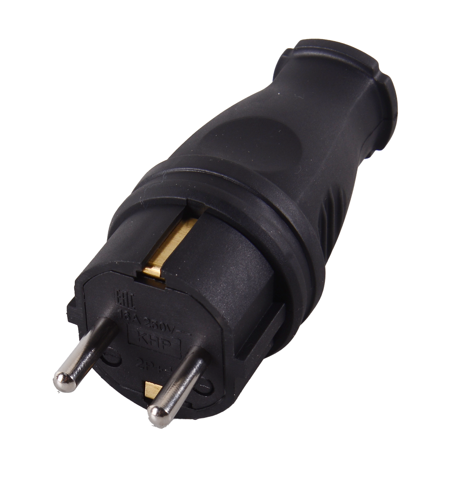 Вилка прямая с/з, каучук Вихрь IP44 16А 250В